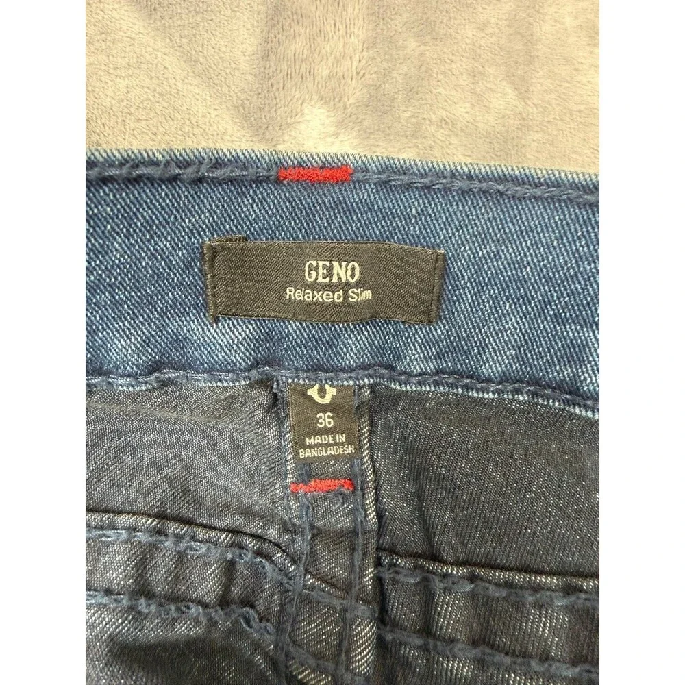 True Religion Men’s Jeans 36/32 Geno Big T Flap Slim Dark Shivering Wash NWT